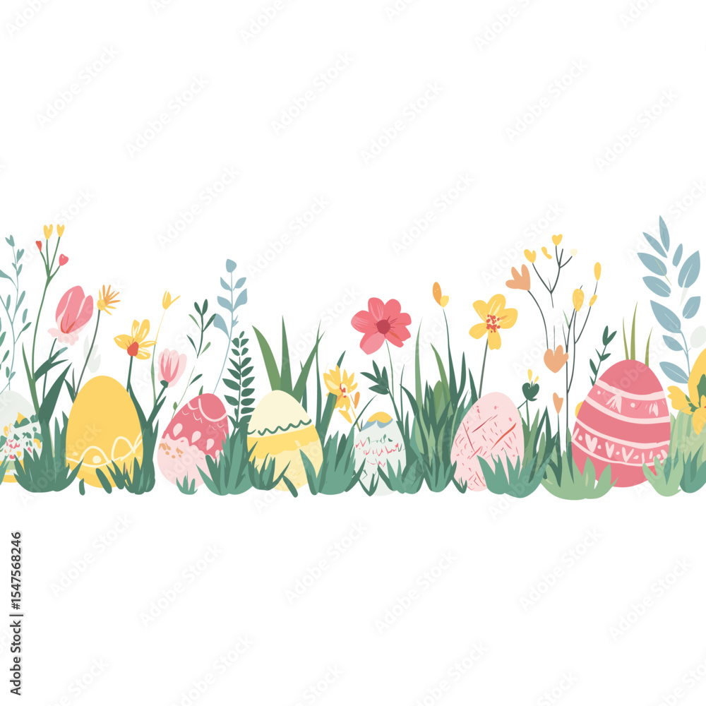 Easter-themed border eggs illustration flowers vector Easter-themed border eggs illustration flowers vector