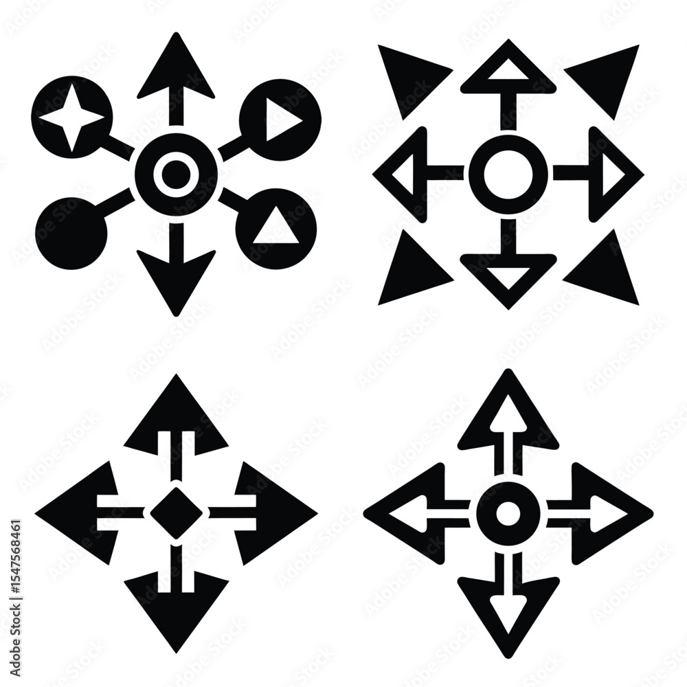 Geometric Arrow Icon Set  Directional Navigation Vectors with Unique Shape Variants for UI and Infographics, arrow, icon set, vector, navigation, eps, trendy vector eps