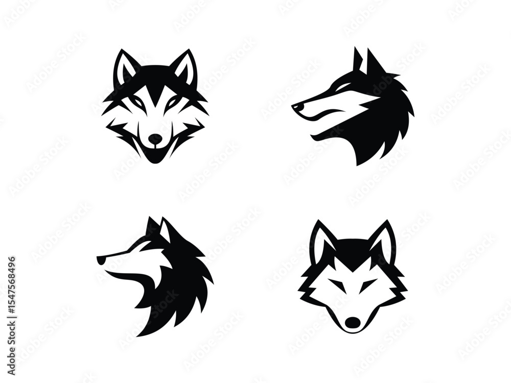 Obraz premium Stylized wolf vector silhouette. Elegant wolf in black vector style. Ideal for wildlife projects, team logos, or adventure-themed branding.