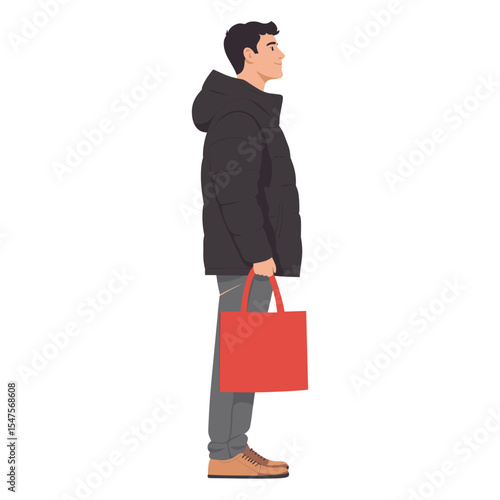 A man in a dark navy puffer jacket bag illustration profile vector