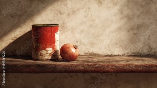 Wallpaper Mural Food insecurity and hunger crisis empty pantry with isolated can of beans and onion on dusty shelf Torontodigital.ca