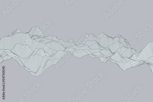 Abstract art background featuring thin black linear waves creating a turbulence illusion in digital space