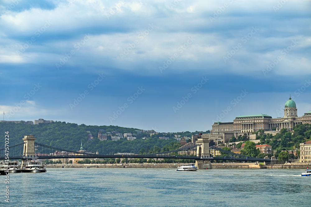 Fototapeta premium Chain bridge and the Royal Palace,Buda Castle,Budapest,Hungary