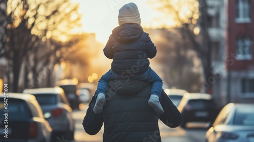 Father carrying child outdoors