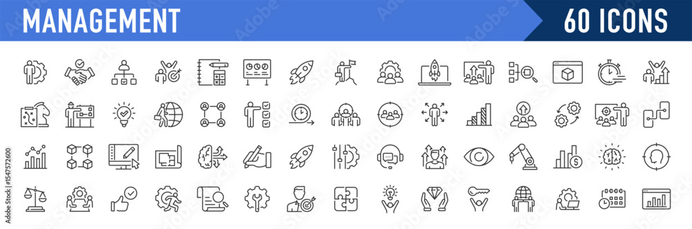 Management web icons in line style. Media, teamwork, business, planning, strategy, marketing collection. Vector illustration.