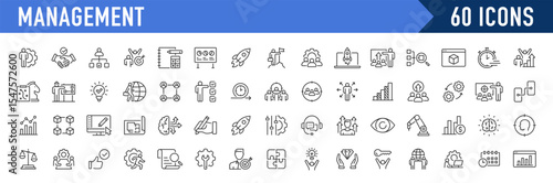Management web icons in line style. Media, teamwork, business, planning, strategy, marketing collection. Vector illustration.