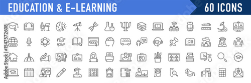 Education and e learning web icons in line style. School, university, success, academic, textbook, Distance learning collection. Vector illustration.