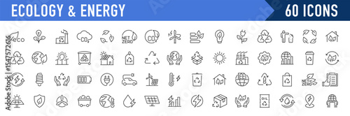 Ecology and Energy web icons in line style. Nature green, electric car, organic, renewable energy, green technology, environmental energy collection. Vector illustration.