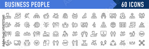 Business People icon in line style. Team, business people, human resources, collaboration, research, meeting, partnership, support, businessman. Collection. Vector illustration.