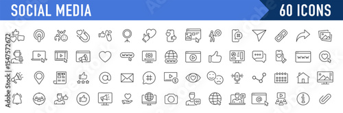 Social media and web icons in line style. Data analytics, blogging, seo, digital marketing, management, message, phone, collection. Vector illustration.
