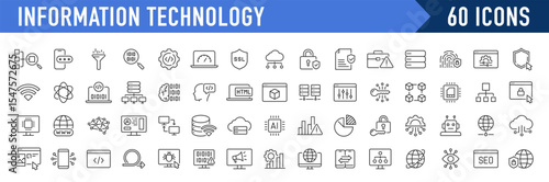 Information Technology web icon set in line style. Network, web design, website, computer, software, progress,programming, data, internet, collection. Vector illustration.