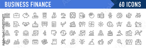 Business and Finance web icons in line style. Money, bank, contact, office, payment, strategy, accounting, infographic. Icon collection. Vector illustration.