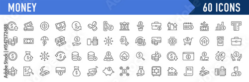 Money web icons in line style. Money, coin, cash, profit, send money, cash back, investment, collection. Vector illustration.