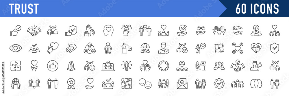 Trust web icons in line style. Integrity, confidence, reliability, credibility, empathy, friends collection. Vector illustration. Trust web icons in line style. Integrity, confidence, reliability, credibility, empathy, friends collection. Vector illustration.