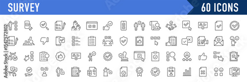 Survey web icons in line style. Opinions, rewiev, feedback, exam, collection. Vector illustration.