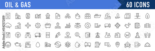Oil and Gas web icons in line style. Fuel, gas station, refinery, petroleum, oil well, gas pump, energy, barrel, industry, transportation, collection. Vector illustration.