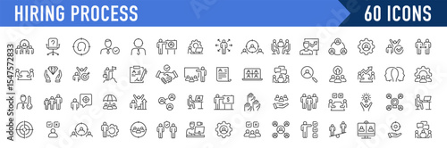 Hiring Process web icons in line style. Human resources, training, work, job, candidates, collection. Vector illustration.