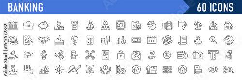 Banking web icons in line style. Bank, income, atm, money, payment, collection. Vector illustration.