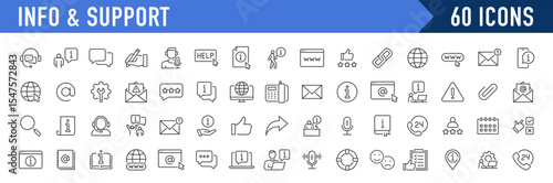 Info and Support web icons in line style. Assistant, Information, support, online help, info center, manual, instruction, rules, instruction, rules, collection. Vector illustration.