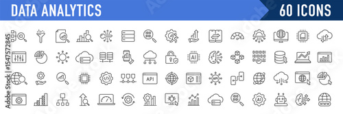 Data Analytics web icon in line style. Graphs, analysis, big data processing, growth, statistics, analytics, chart, research network collection. Vector illustration.