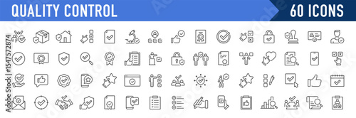 Quality Control web icons in line style. Certified, inspect, manufacture, production, analysis, collection. Vector illustration.