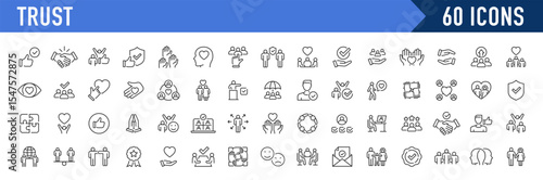 Trust web icons in line style. Integrity, confidence, reliability, credibility, empathy, friends collection. Vector illustration.