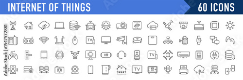 Internet of things web icons in line style. Digital technology, data, network, cloud computing, business, collection. Vector illustration.
