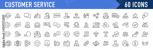 Customer service web icon set in line style. Support, help, online, feedback, assistance, collection. Vector illustration.