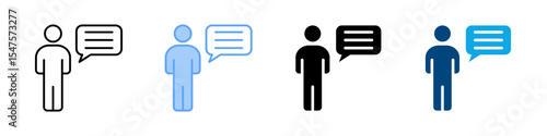 Monologue Icon Set Multiple Style. Designed In Outline, Blue, Glyph, Dual Tone