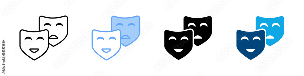 Theater Mask Icon Set Multiple Style. Designed In Outline, Blue, Glyph, Dual Tone Theater Mask Icon Set Multiple Style. Designed In Outline, Blue, Glyph, Dual Tone