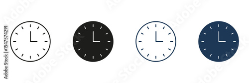 Clock Face Line And Solid Icon Set. Time Management, Scheduling, And Punctuality Symbol Collection. Classic Analog Clock Design. Isolated Vector Illustration