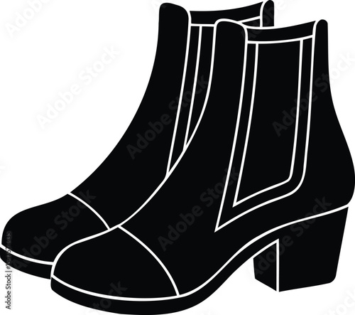 A Silhouette Image of Stylish Heeled Chelsea Boots in Black and White