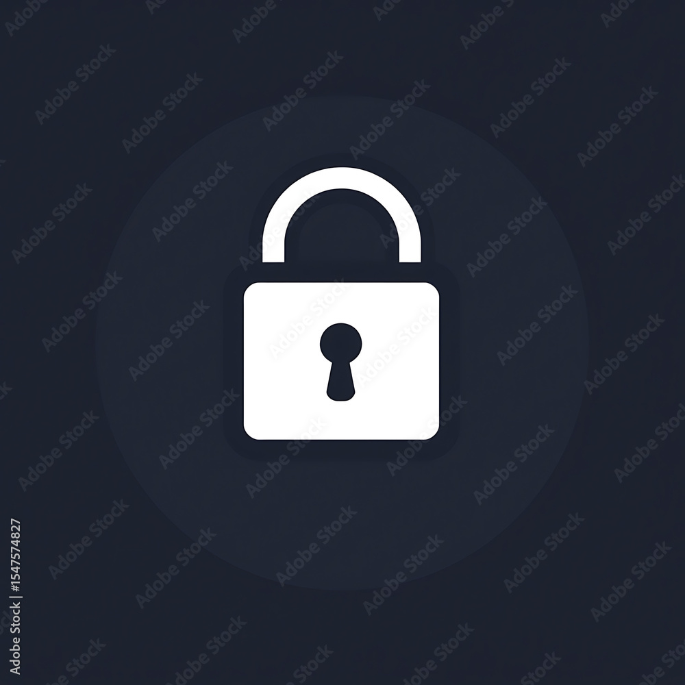 A white padlock icon centered on a dark blue background representing security and protection online A white padlock icon centered on a dark blue background representing security and protection online