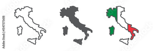 Map of Italy icon collection, country and geography, Italy map sign vector set graphics, editable stroke linear icon, eps 10