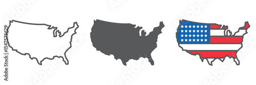 Map of USA icon collection, country and north America, USA map sign vector set graphics, editable stroke linear icon, eps 10