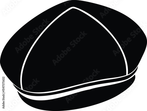 Detailed black and white image of a black brimmed military cap