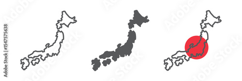Map of Japan icon collection, country and geography, japan map sign vector set graphics, editable stroke linear icon, eps 10