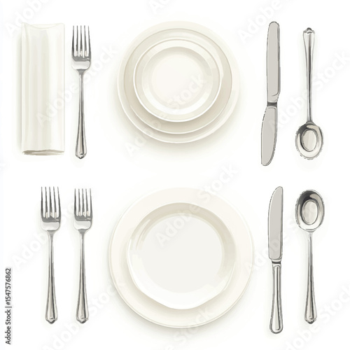 a dining set with plates and cutler