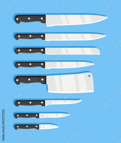 set of various kitchen knives vector illustration