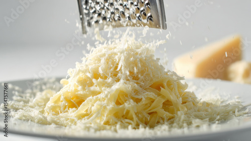 Obraz na płótnie Grating parmesan cheese over pasta plate