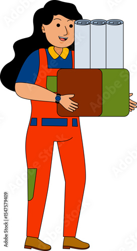 Cartoon Delivery Worker with Package Illustration