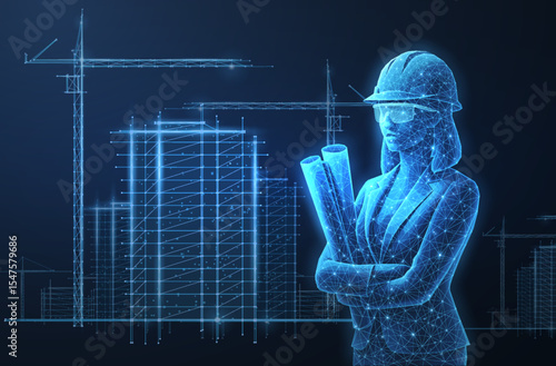 Woman architect. Construction, development, architecture, ai concept