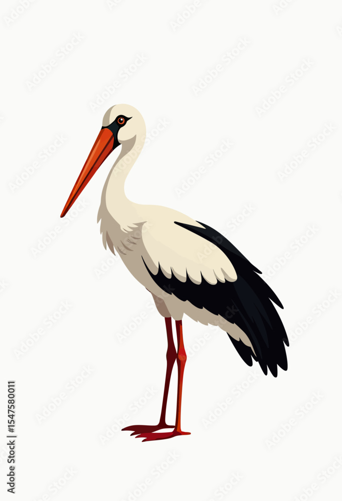 Fototapeta premium An elegant and stylized vector illustration of a white stork standing gracefully, a modern and clean graphic perfect for logos, branding, or nature-themed designs. 