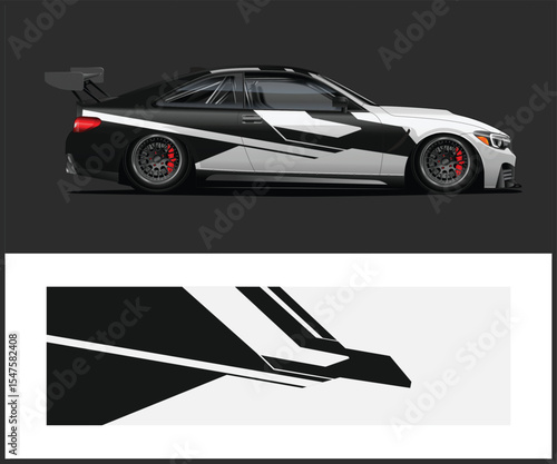 Retro car with patriotic wrap design template for vehicle branding and advertising