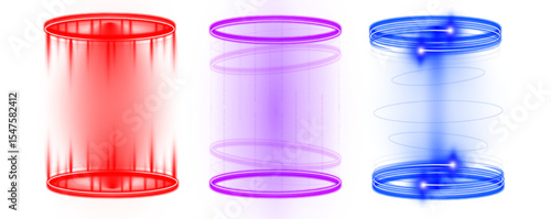 Futuristic neon portal with glowing energy circles on white background PNG. Sparks emphasize the teleportation process in high-tech style. Vector illustration for gamers.