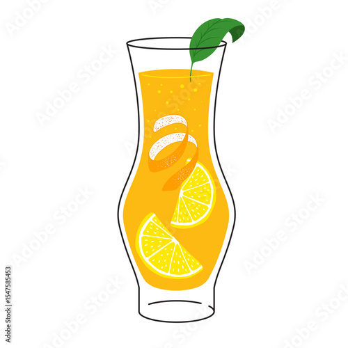 Glass of lemonade. Summer citrus cocktail with lemon and orange peel isolated on white background.Drink for menu, bar. Ice alcoholic drink