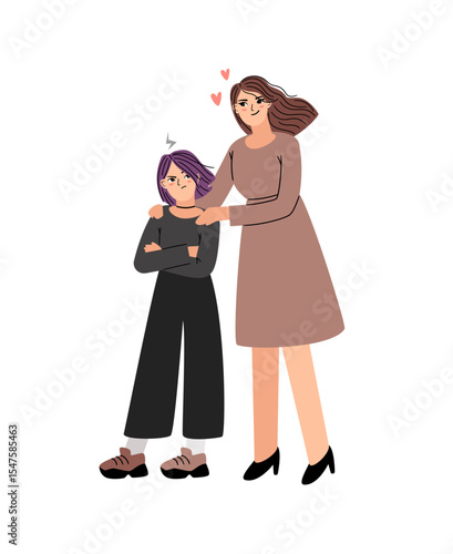 Attempt to make peace between close people vector illustration. Mother and daughter compromise after quarrel