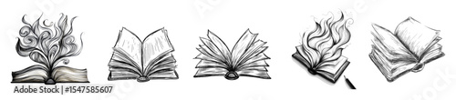 Open book illustrations depicting concept of isolated sketch  