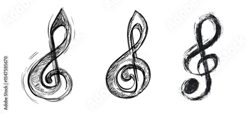 Isolated sketch of musical notes in hand-drawn style  