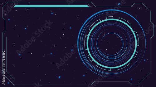 High tech digital background with glowing circular HUD elements and outer space star field for sci fi and UI themes